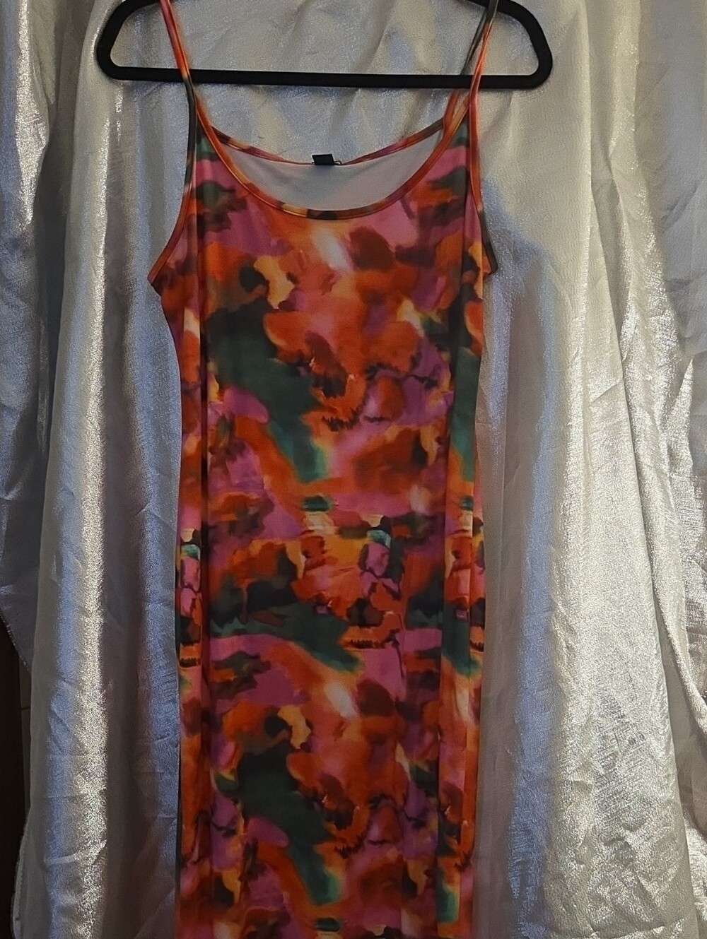 SHEIN Orange & Pink Abstract Floral Midi Slip Dress